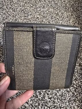 Fendi Men's Striped Canvas Wallet in Black and Brown